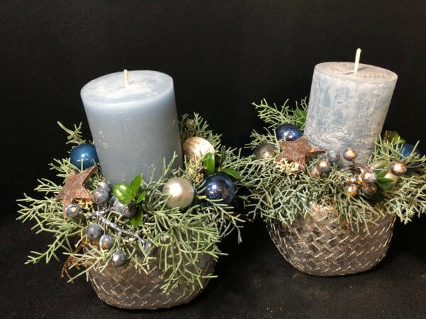 Kerzenarrangement Rauchblau